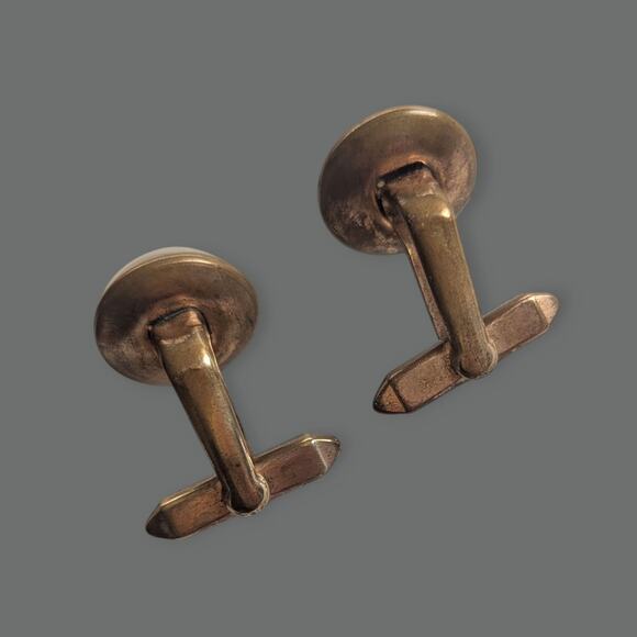 Vintage Brass Moonglow Domed Cuff Links - Picture 6 of 6